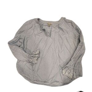 Loft Striped Blouse Blue White Eyelet Cotton Size XL